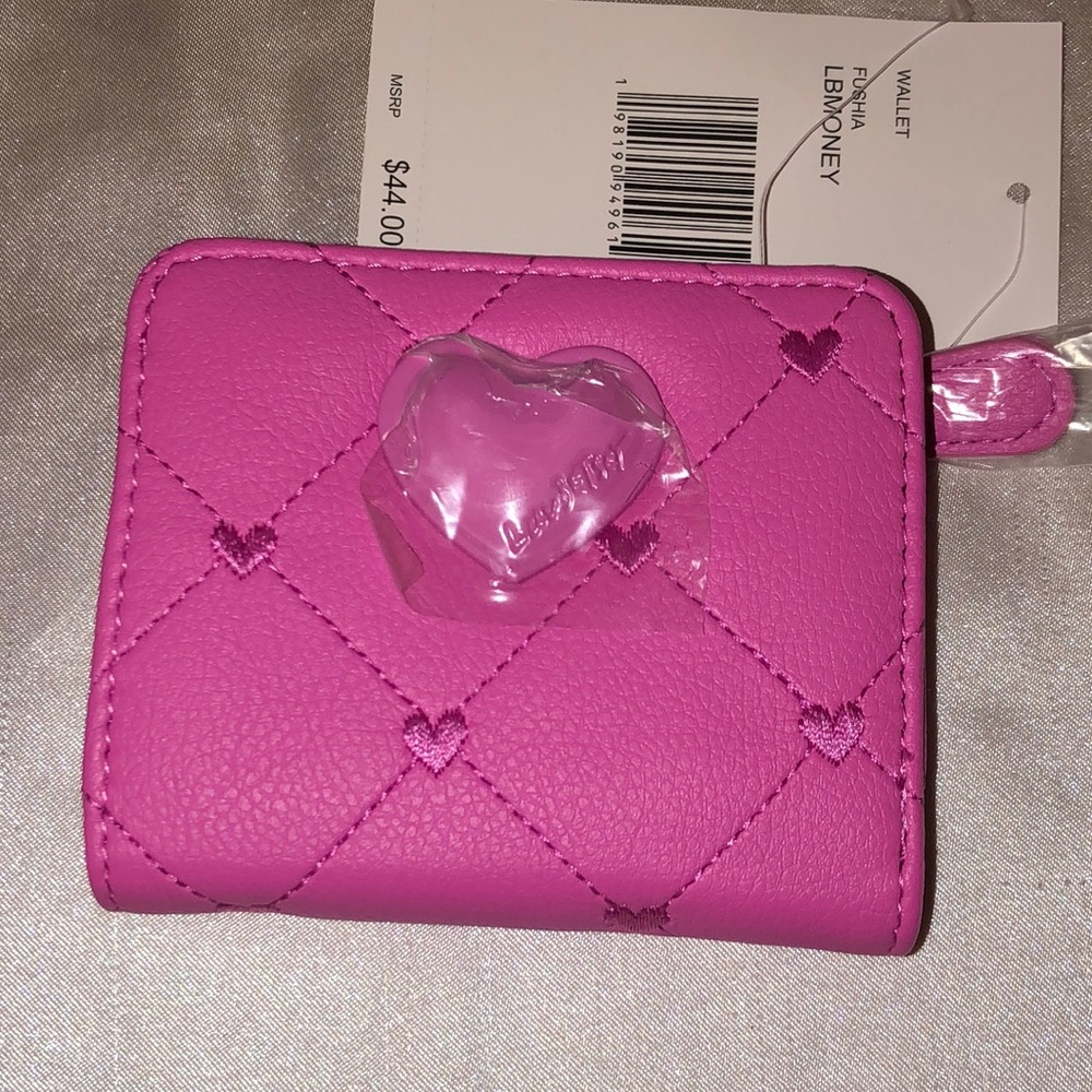 Betsey Johnson Luv Betsey Snap Card Wallet Color Fuchsia Embroidered Hearts NWT